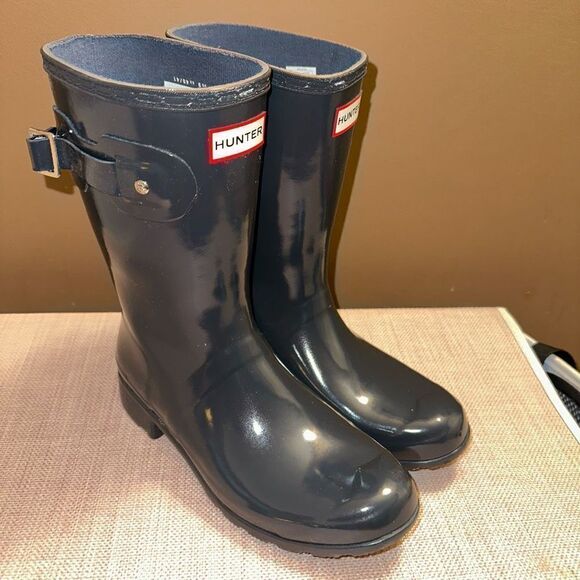Hunter Womens Original Tour Short Gloss Rain Boots Charcoal Gray Color Size 9 - Picture 1 of 10